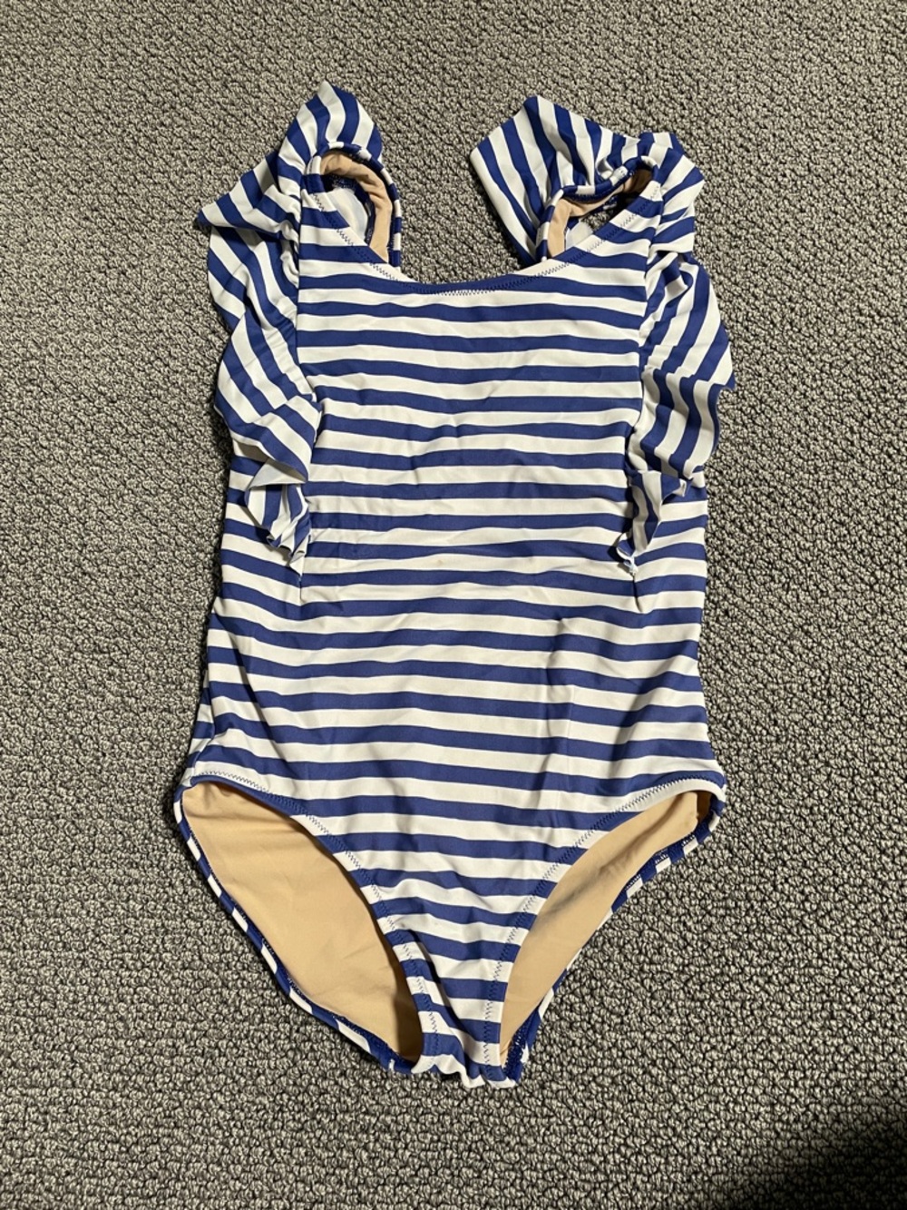 Crewcuts Navy and White Striped Ruffle One-Piece